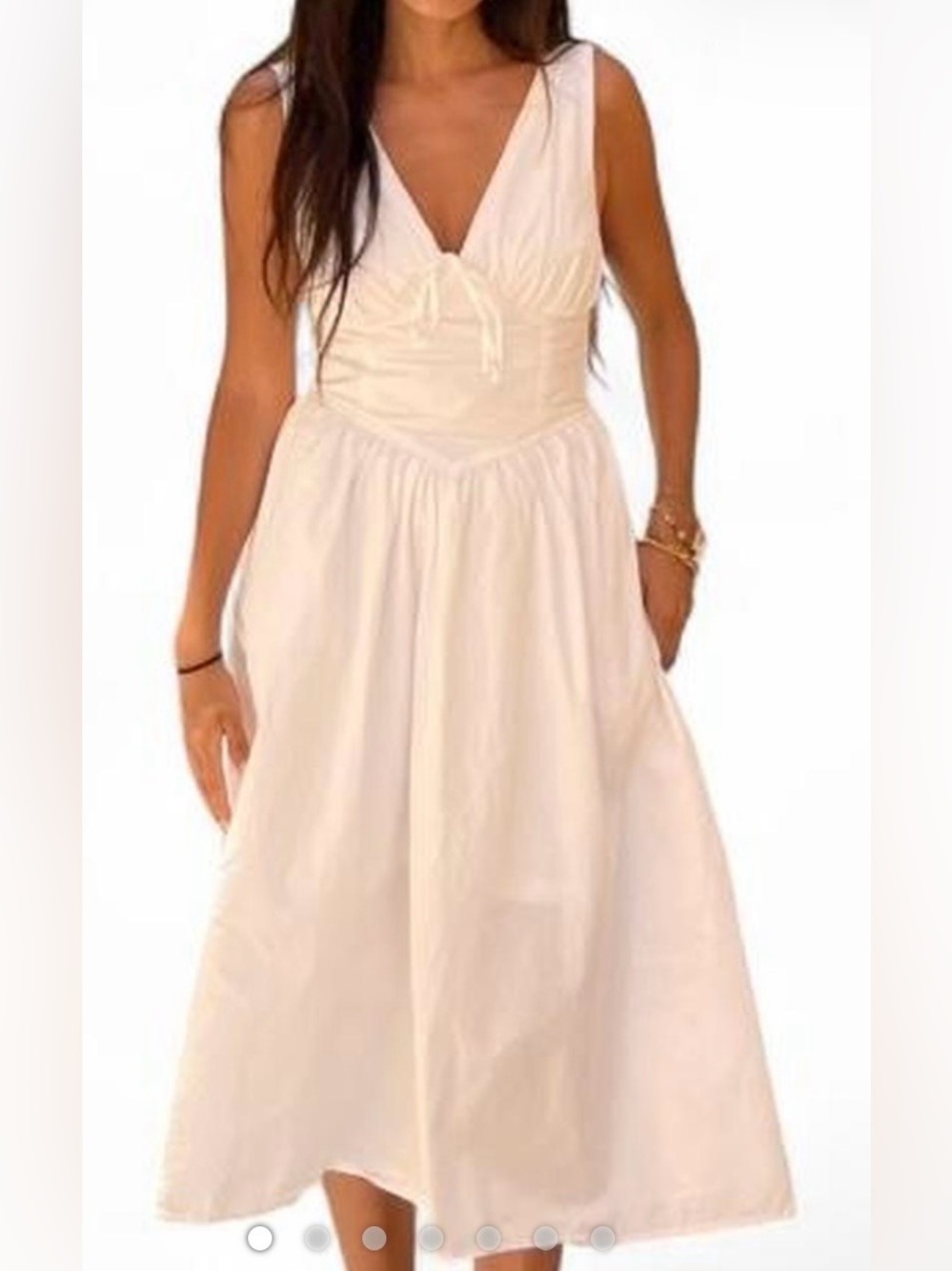 Women's white 
 V-Neck Tie-Waist Midi Dress